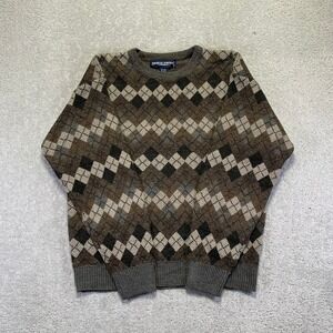 VINTAGE American Portrait‎ Sweater Mens XLT Brown Geometric Crewneck Pullover